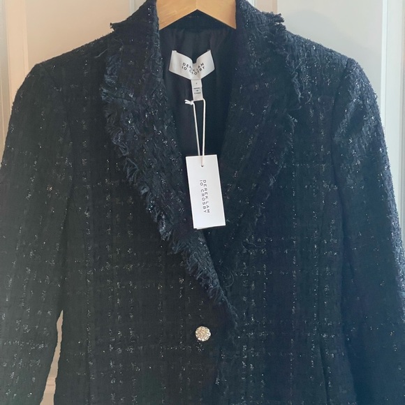 NEW Derek Lam 10 Crosby Adelaide Fringe Blazer Black One Button Tweed Sparkle - Picture 6 of 11